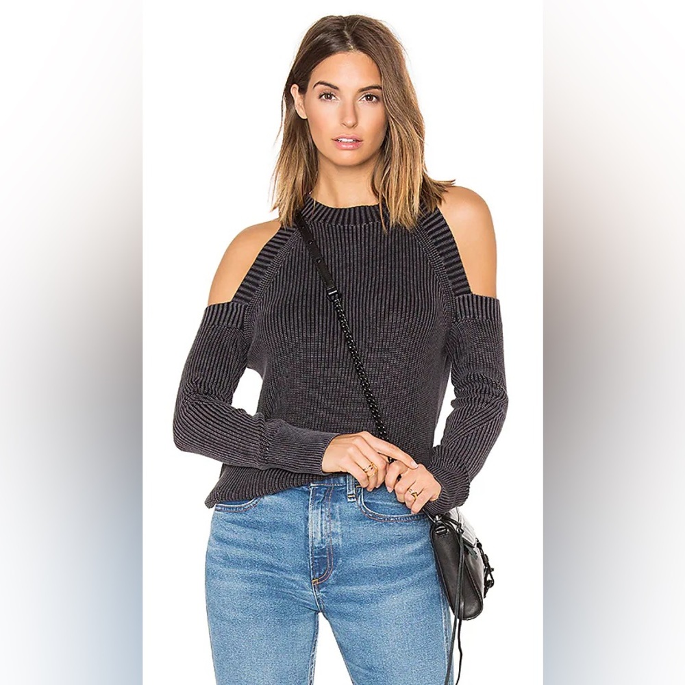 Rag & Bone Dana Cold Shoulder Ribbed Knit Sweater | Black | 100% Cotton | S